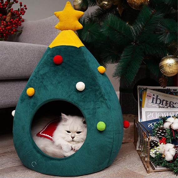Christmas Tree Shaped Cat Bed - Arthur's Paws